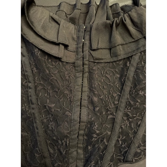 Forever 21 Black Lace Corset Top Ruffle Tie Strap Bustier - Picture 2 of 4